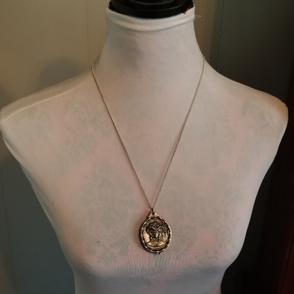 Vintage locket necklace Victorian lady silver tone slide woman face - Picture 7 of 16